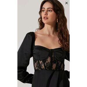 Astr Black Babydoll Midi Dress with Bishop Sleeves